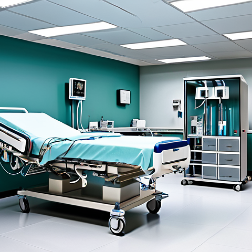 호흡기 질환 치료 병원 비교 - A modern hospital emergency room, fully equipped with medical technology, showing doctors and nurses...