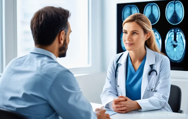 MRI와 PET CT 검사 비용 비교 - **Prompt:** A compassionate female doctor, in her late 30s with kind eyes and a professional white c...