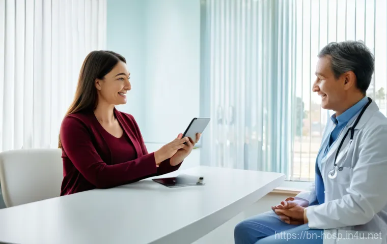 임산부를 위한 종합검진 패키지 비교 - A radiant pregnant woman, in her second trimester, is having a consultation with a kind and experien...