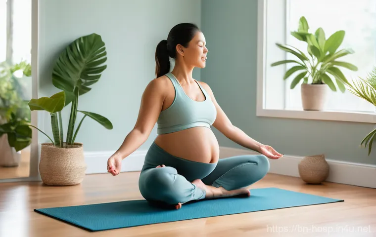 임산부를 위한 종합검진 패키지 비교 - A pregnant woman, wearing a comfortable, loose-fitting hospital gown that covers her modestly, is ly... 임산부를 위한 종합검진 패키지 비교 - A pregnant woman, wearing a comfortable, loose-fitting hospital gown that covers her modestly, is ly...