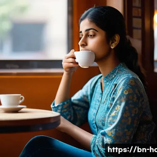 Home 30 소화기 내과 진료 시 필요한 검사 항목 - **Prompt:** A young Bengali woman, in her late 20s, sits comfortably at a modern café table, dressed...