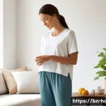 위염 치료를 위한 약물과 식이요법 - **Prompt:** A tranquil and serene scene depicting a person (mid-30s, female, with a gentle and relie...